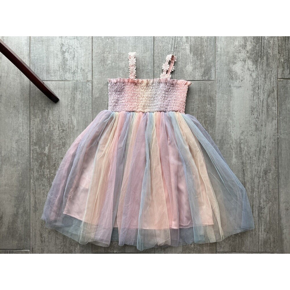 Los Angeles Boutique Rainbow Princess Party Summer Dress Gradient Pastel 6-7 S